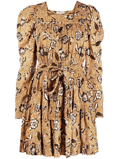 Shop Ulla Johnson Floral-print Belted Dress In Nude