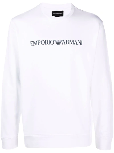 Shop Emporio Armani Logo-print Crew-neck Sweatshirt In Weiss
