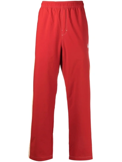 Shop Stussy Two-tone Logo-detail Track Pants In Rot