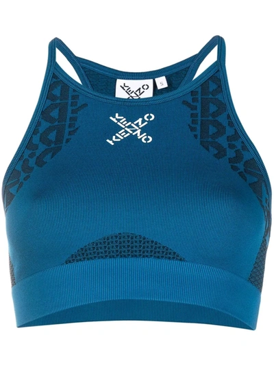 Shop Kenzo Logo-print Sports Bra In Blau