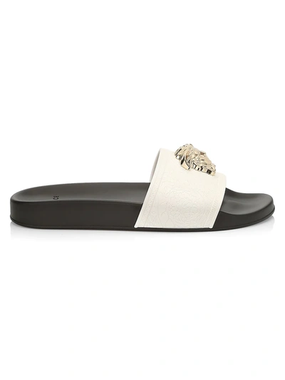 Shop Versace Palazzo Pool Slides In Bianco Nero