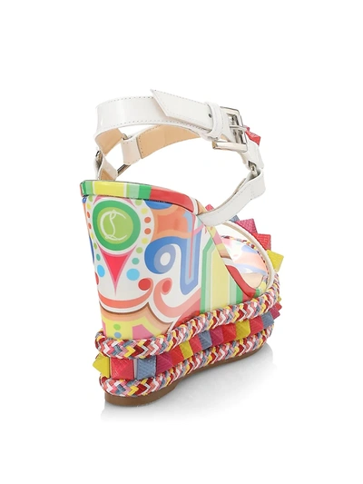 Shop Christian Louboutin Pyraclou Wedge Sandals In Bianco Multi