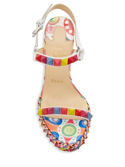 Shop Christian Louboutin Pyraclou Wedge Sandals In Bianco Multi