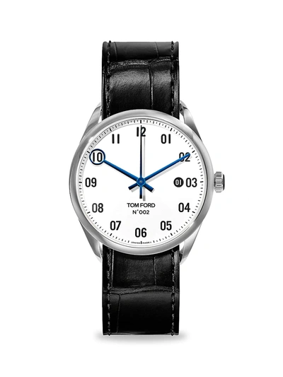 Shop Tom Ford Men's Stainless Steel & Alligator Leather-strap Watch In White Black