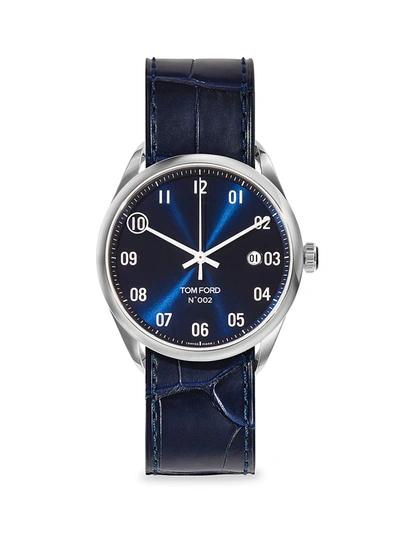 Shop Tom Ford No. 002 Stainless Steel Automatic Dial, 40mm, With Alligator Strap In Blue