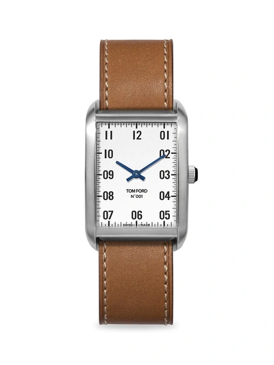 Shop Tom Ford Stainless Steel & Leather-strap Watch In White Brown