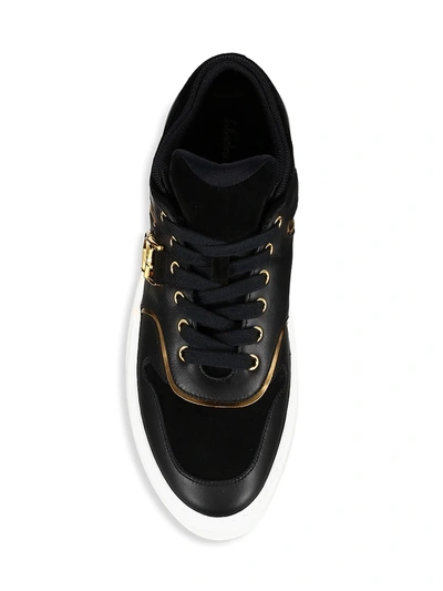 Shop Ferragamo Borg Leather Low-top Sneakers In Nero