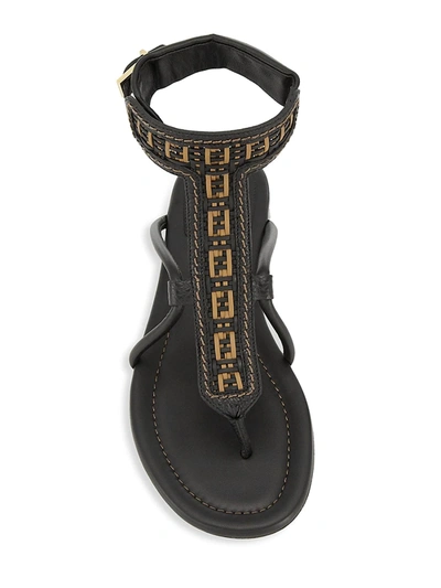 Shop Fendi Rafia Logo Gladiator Sandals In Brandy