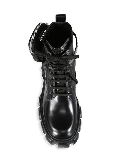 Shop Prada Women's Monolith 55 Leather & Nylon Lug-sole Combat Boots In Bianco