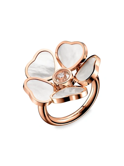 Shop Chopard Women's Happy Diamonds 18k Rose Gold, Mother-of-pearl, & Diamond Flower Ring