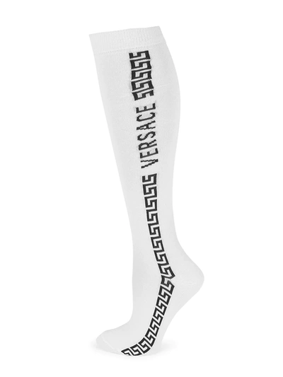 Shop Versace Greek Logo Socks In White Black