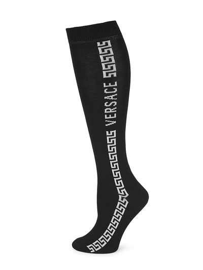Shop Versace Greek Logo Socks In Black White