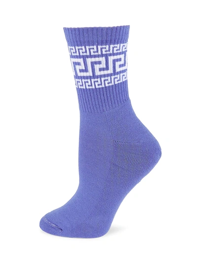 Shop Versace Greek Logo Socks In Blue White