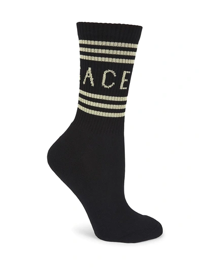 Shop Versace Women's Logo Crew Socks In White Black