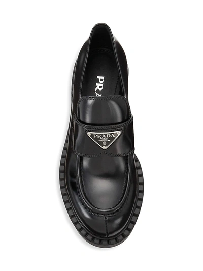 Shop Prada Women's Spazzolato Logo Platform Leather Loafers In Nero