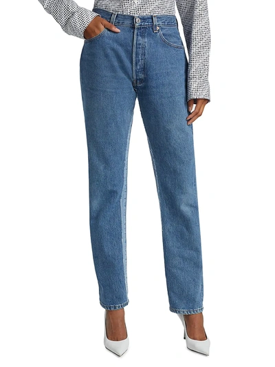 Shop Balenciaga Women's Two-tone Straight Leg Jeans In Washed Indigo