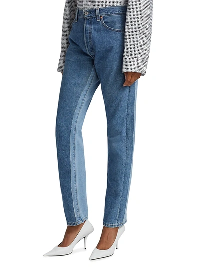 Shop Balenciaga Women's Two-tone Straight Leg Jeans In Washed Indigo