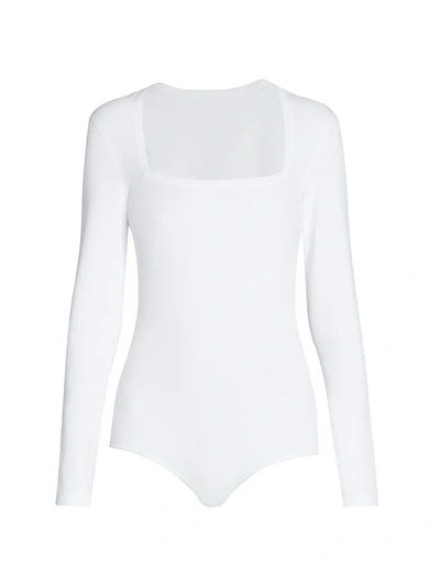 Shop Alaïa Long Sleeve Bodysuit In Blanc