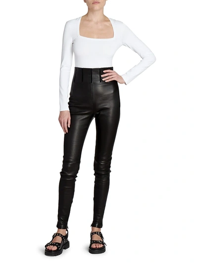 Shop Alaïa Long Sleeve Bodysuit In Blanc