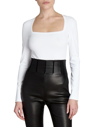 Shop Alaïa Long Sleeve Bodysuit In Blanc