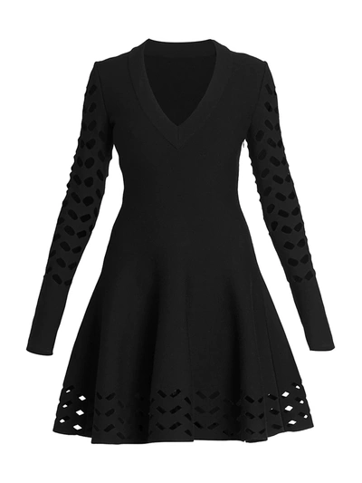 Shop Alaïa Long Sleeve Cutout Dress In Noir