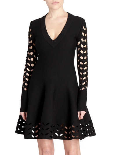 Shop Alaïa Long Sleeve Cutout Dress In Noir