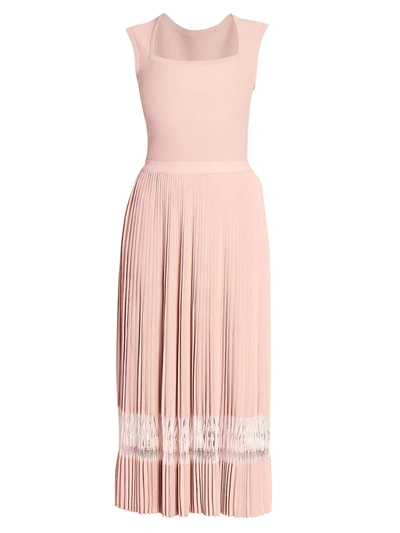 Shop Alaïa Pleated Fit & Flare Midi Dress In Rose Chair