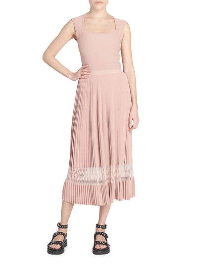 Shop Alaïa Pleated Fit & Flare Midi Dress In Rose Chair