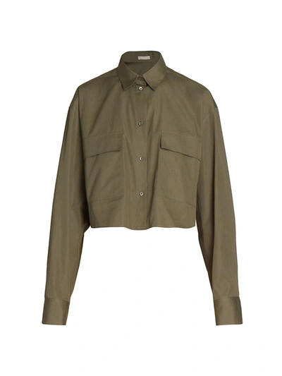 Shop Alaïa Cropped Button Down Shirt In Khaki