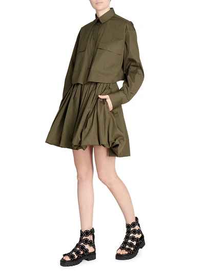 Shop Alaïa Cropped Button Down Shirt In Khaki