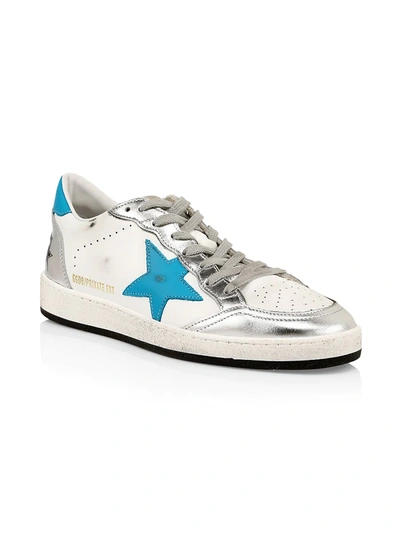 Shop Golden Goose Men's Ball Star Leather Low-top Sneakers In White Silver
