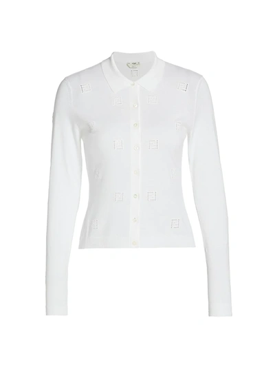 Shop Fendi Women's Logo Cotton Cardigan In White