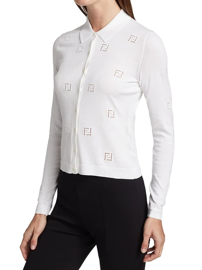 Shop Fendi Women's Logo Cotton Cardigan In White