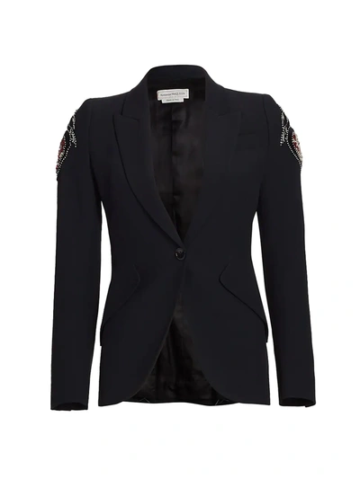 Shop Alexander Mcqueen Beaded & Embroidered Heart Blazer In Black