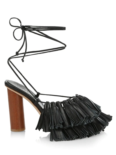 Shop A.w.a.k.e. Goretensia Asymmetric Tassel Ankle-wrap Sandals In Black