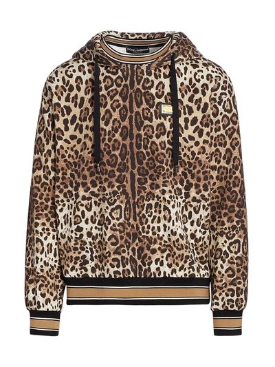 Shop Dolce & Gabbana Men's Leopard-print Hooded Sweatshirt In Leo Senza Logo