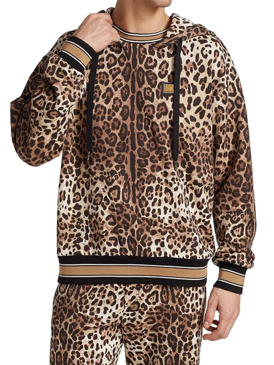 Shop Dolce & Gabbana Men's Leopard-print Hooded Sweatshirt In Leo Senza Logo