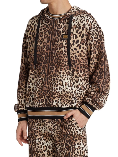 Shop Dolce & Gabbana Men's Leopard-print Hooded Sweatshirt In Leo Senza Logo