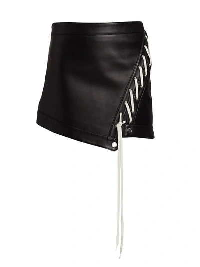 Shop Monse Women's Lace-up Leather Mini Skirt In Black