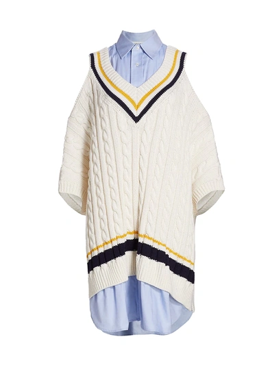 Shop Monse Layered Cricket Wool Sweater Dress In Ivory Multi