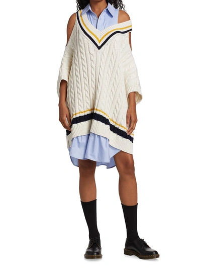 Shop Monse Layered Cricket Wool Sweater Dress In Ivory Multi