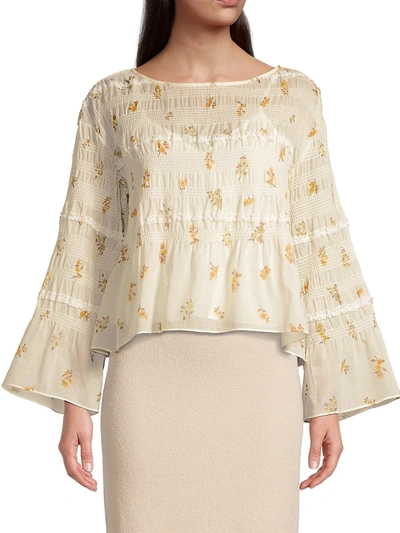 Shop Rebecca Taylor Women's Ines Smocked Blouse In Ivory Combo