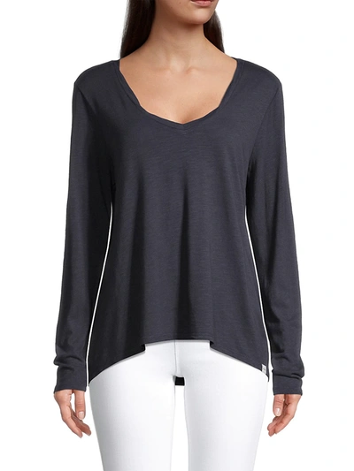 Shop Nydj Women's Long-sleeve V-neck T-shirt In Oxford Navy