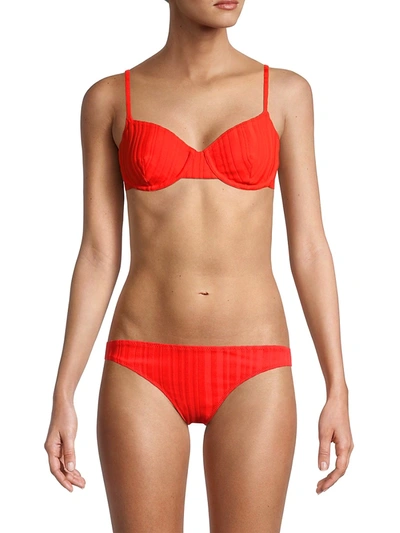 Shop Solid & Striped The Eva Ribbed Bikini Top In Solid Rib Candy Red