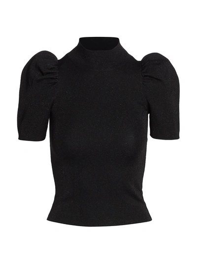 Shop Alice And Olivia Women's Issa Puff-sleeve Fitted Top In Black