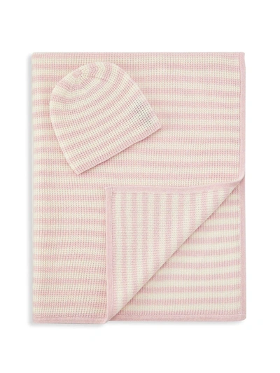 Shop Sofia Cashmere 2-piece Stripe Cashmere Baby Blanket & Hat Set In Pink