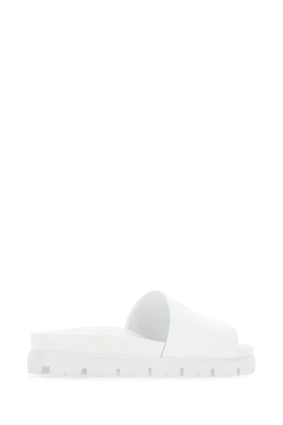 Shop Prada White Leather Slippers  White  Uomo 7