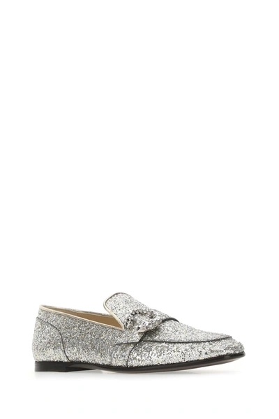 Shop Jimmy Choo Embellished Fabric Mani Flat Loafers  Silver  Donna 36.5