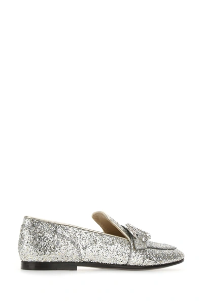 Shop Jimmy Choo Embellished Fabric Mani Flat Loafers  Silver  Donna 36.5