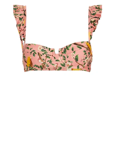 Shop Agua By Agua Bendita Kiwi Ruffled Floral Bikini Top In Multi